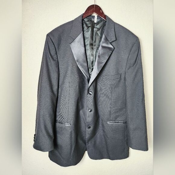 Jos A. Bank Wool Tuxedo Suit Satin Trim Mens Black Size 46L/ 40R